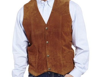 Mens Suede Leather Suit Vest Vintage Cowboy Style Jacket Slim Fit Waistcoats