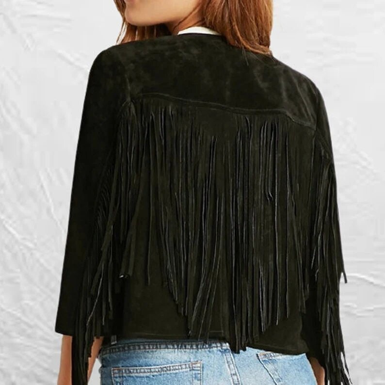 Women Brown Suede Leather Tassel Jacket Western Style Fringe - Etsy