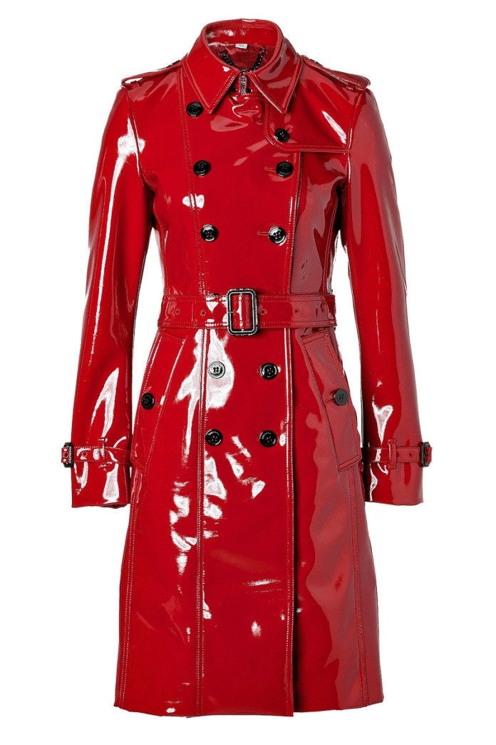 Women's Red Genuine Patent Leather Trench Coat Leather - Etsy Canada