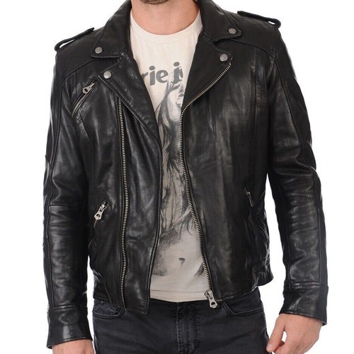 Brown Handmade Distressed Biker Leather Jacket Men's - Etsy