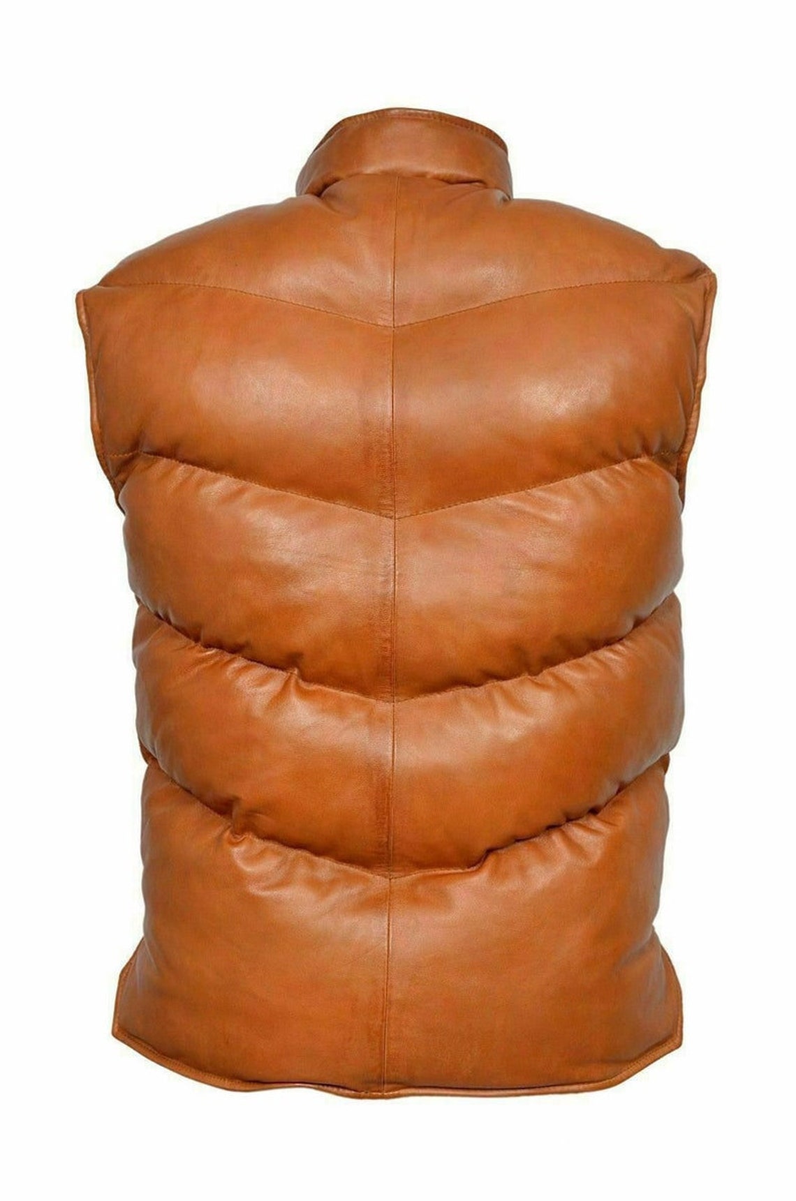 Men's Brown 100 Genuine Leather Puffer Vest Men's Etsy