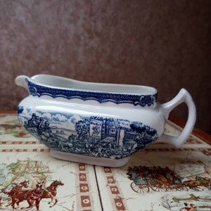Gravy boat Wood and Sons The Post House blue transferware