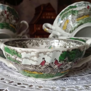 Myotts Country Life soppkoppar bruna flerfärgade transferware