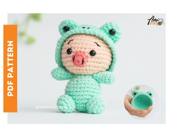 Pig in frog hat (size 2) Crochet PATTERN Amigurumi | Amigurumi Tutorial PDF in English | AmiSaigon