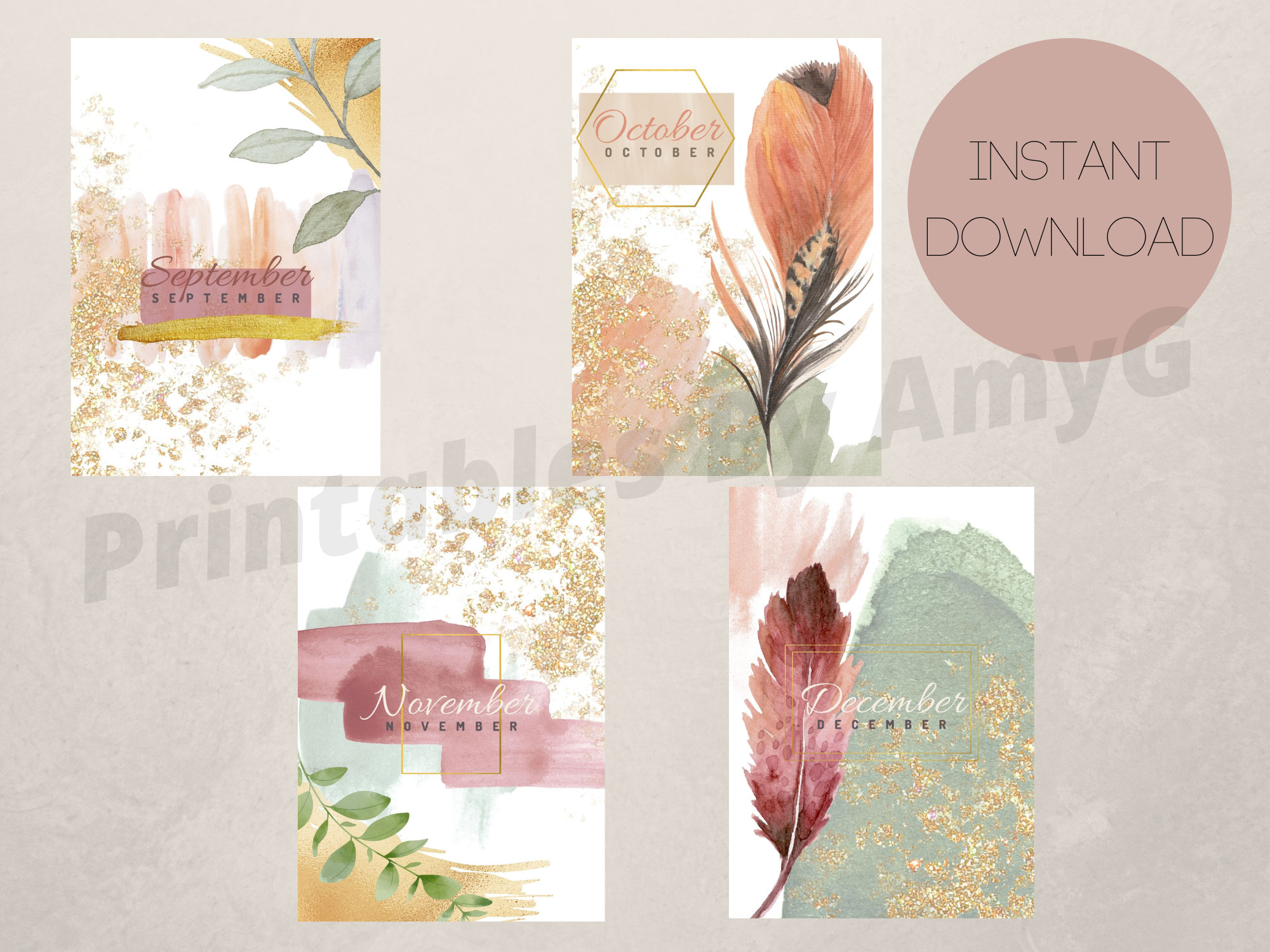Printable Monthly Planner Cover Pages. Abstract Watercolour. Etsy