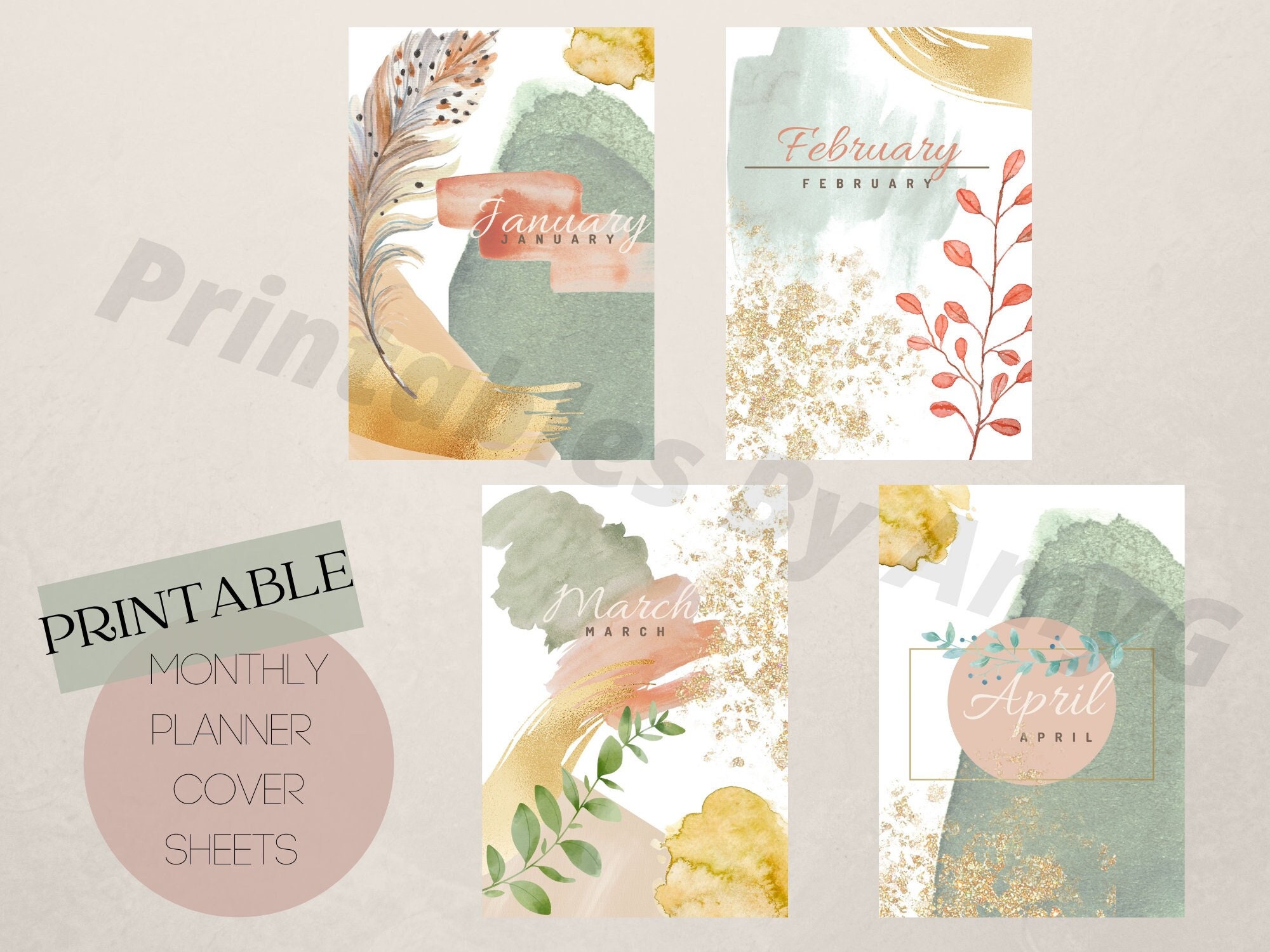 Printable Monthly Planner Cover Pages. Abstract Watercolour. - Etsy