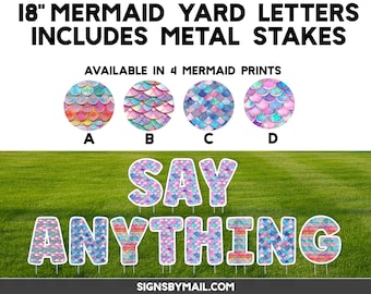 Mermaid Print Letter Cutouts - Custom Yard Sign - 18" Letters with Stakes - Large 24”x18” Double Sided