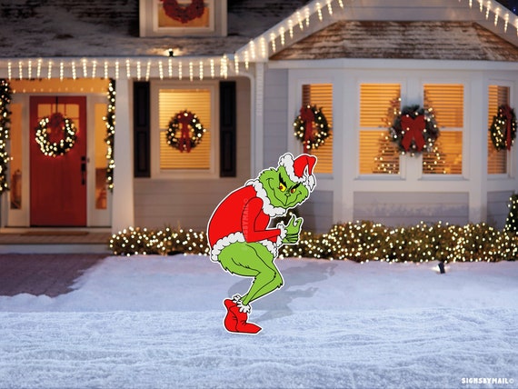 Grinch Stealing Lights Yard Christmas Decoration Cut Out - Ships Fast