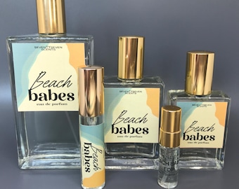 Beach Babes Perfume, Coconut Vanilla Salty Beach Fragrance, Tropical Summer EDP, Suntan Lotion Scent