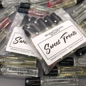 Sweet Perfumes - Sweet Treats Discovery Sample Set - Sugary Sweet, Cookies, Creme & Candy - 2ml x 5 Perfume EDP/EDT Sample Discovery Packs