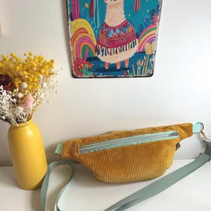 Bauchtasche Cord gelb/mint, Tasche, Crossbody Bag, Damen, Gürteltasche, Handtasche, Wimmal, Boho