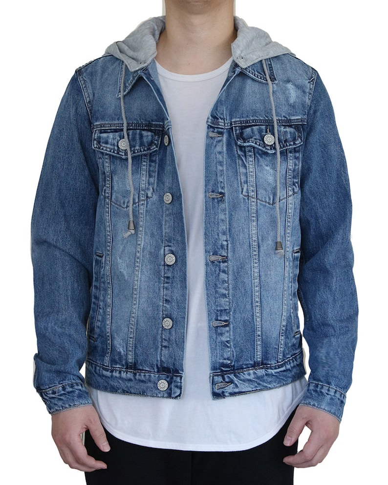 Men's Distressed Denim Hoodie Jacket Etsy