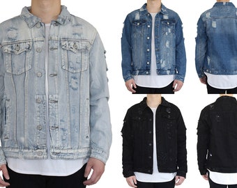 Men's Destroyed Denim Jacket - Etsy