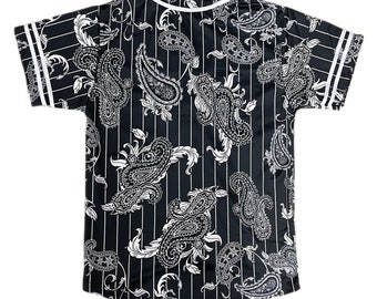 Men's New Bandana Print Baseball Jersey Button Down Shirt (S to