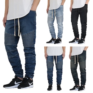 Biker Drop Crotch Cotton Dual Zip Pants for Men Slim-fit Essential Trouser  Pintuck Detail on Knee 