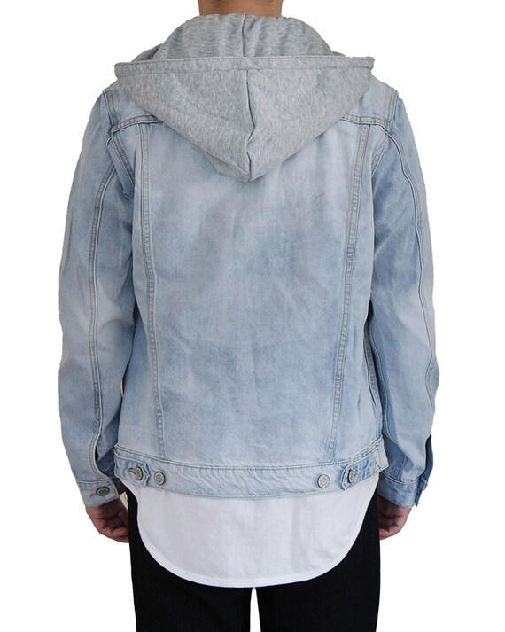 Men's Distressed Denim Hoodie Jacket