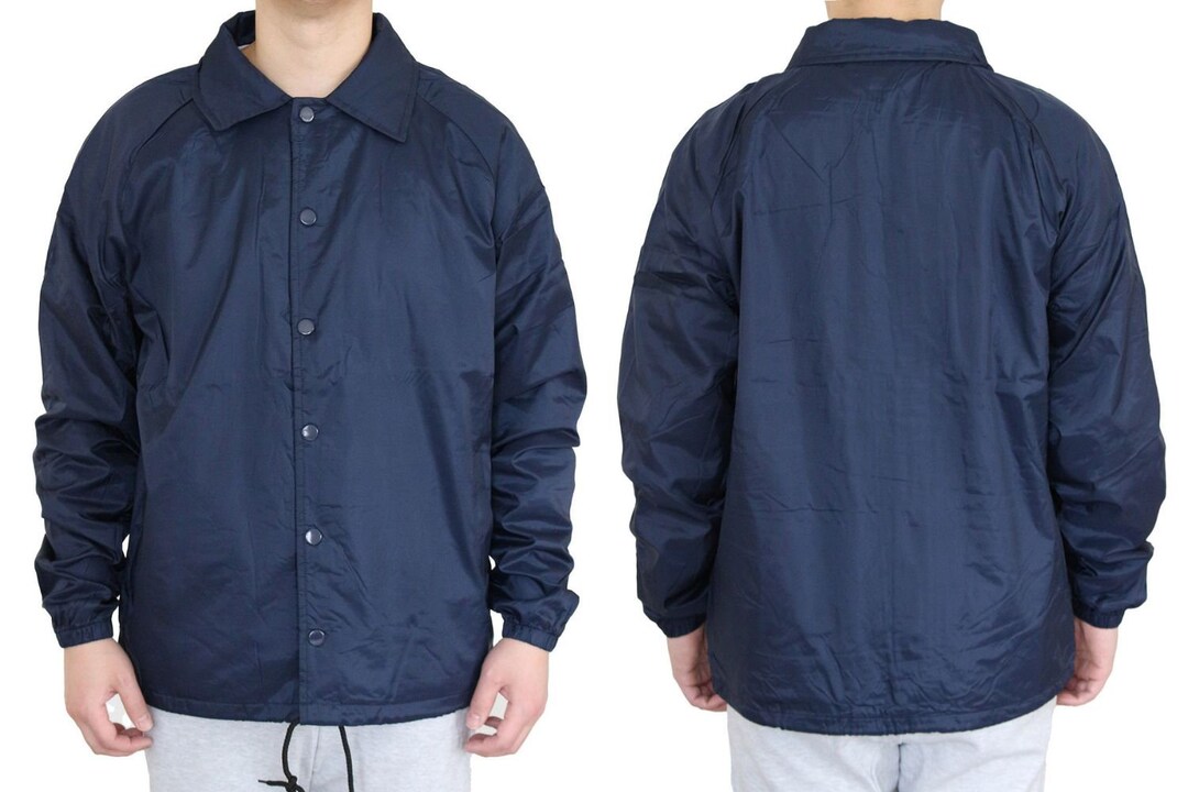 Men s Coach Windbreaker Jacket Long Sleeve Button up Nylon Jacket Etsy