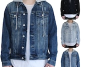 Men 39 s Distressed Denim Hoodie Jacket