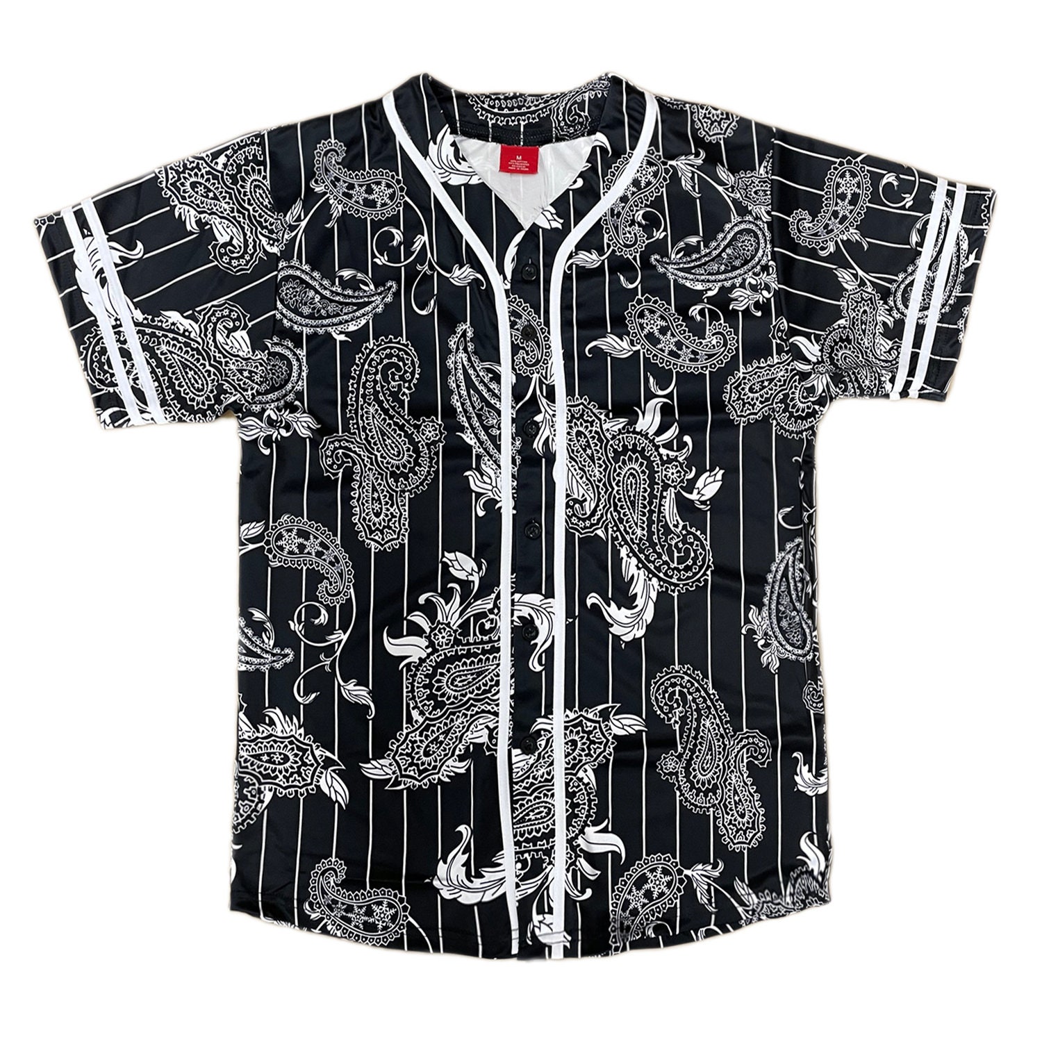Men's New Bandana Print Baseball Jersey Button Down Shirt (S to