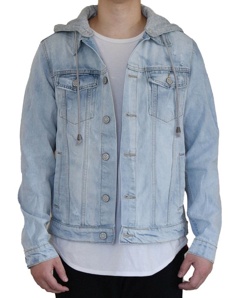 Men's Distressed Denim Hoodie Jacket Etsy