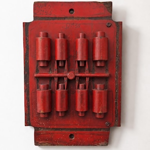 Antique Industrial Foundry Pattern – Wooden Casting Mold, Red Paint Wall Art