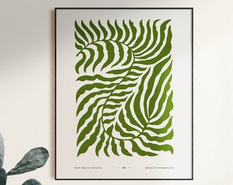 Abstract Leaf Print, Green Botanical Wall Art, Minimalist Decor