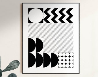 Bauhaus Geometric Art Print, Black and White, Modern Decor