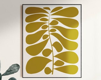 Mid Century Leaf Stem Print, Retro Modern Art