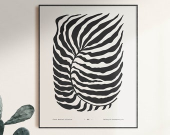 Abstract Leaf Print, Black and Beige Botanical Art