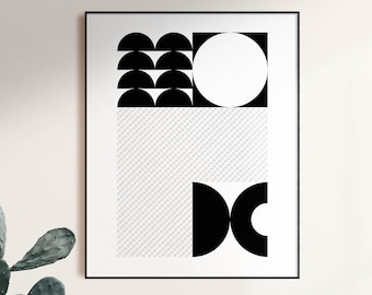 Abstract Geometric Print, Black and White Shapes, Minimalist Wall Art
