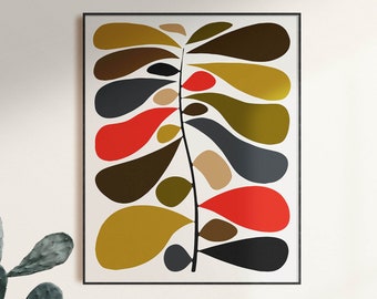 Retro Botanical Art Print, Abstract Floral Wall Decor
