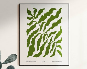 Green Leaves Plant Print, Botanical Wall Art, Boho Decor