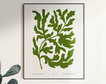 Boho Green Leaf Print, Abstract Botanical Wall Art