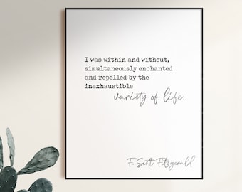 Fitzgerald Quote Print, The Great Gatsby, Library Decor