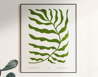 Green Leaf Print, Retro Scandi Art, Botanical Illustration
