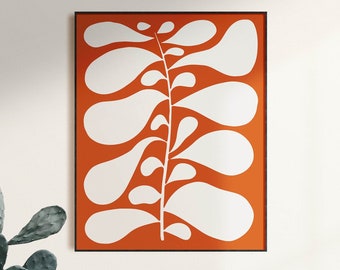 Moderne bladprint uit het midden van de eeuw, retro bloemenmuurkunst