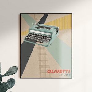 Olivetti Studio, secretaria, escritora, periodista, mecanógrafa, regalo, máquina de escribir Olivetti, cartel publicitario, impresión publicitaria, vintage italiana