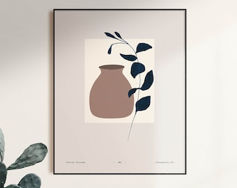 Ethereal Blossoms Print, Boho Vase and Leaves, Matte Fine Art