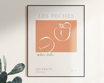 French Peaches Illustration Print, Modern Wall Art