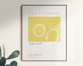 French Lemon Illustration Print, Citrus Wall Art