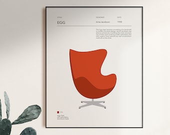 Arne Jacobsen Egg Chair Art Print, plakat z połowy XX wieku w stylu modernistycznym
