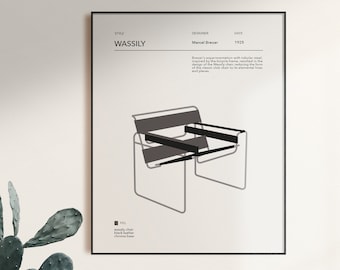 Wassily Chair, Marcel Breuer, Art Print, Minimal Furniture,  Bauhaus Design, Exhibition Poster, Minimalist Abstract, Office Decor, Gift Idea