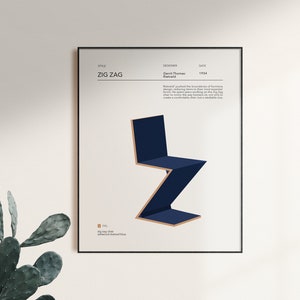 Zig Zag Chair, Gerrit Thomas Rietveld, Iconic Chairs, Design Print, Mid Century Modern, Chair Posters, Chair Wall Art, Furniture Print