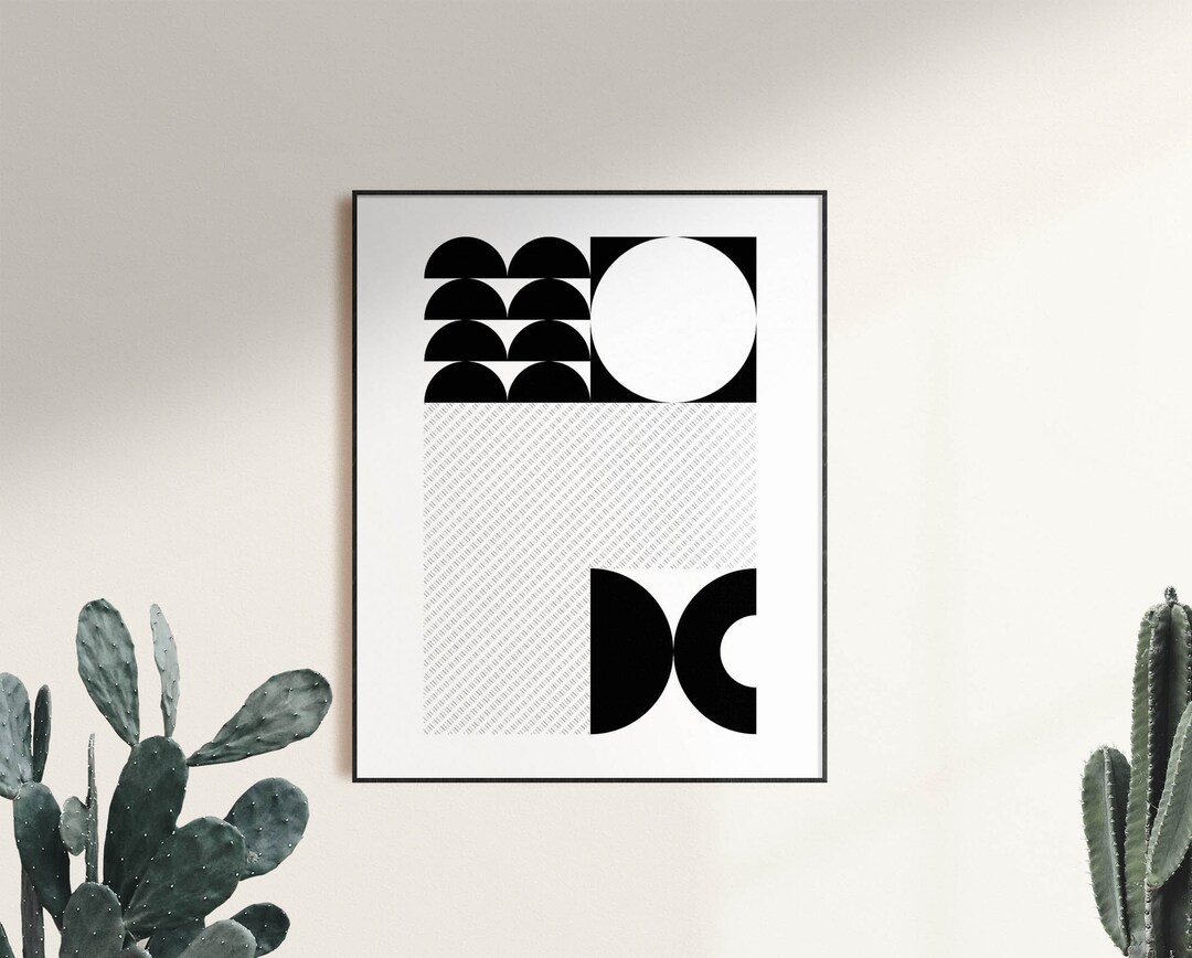 Abstract Geometric Print, Black and White Shapes, Minimalist Wall Art ...