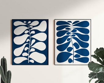 Set of 2, Floral, Botanical, Mid Century, Exhibition poster, Flower Market, Green and Beige, Botanical Prints, Retro Poster, Matisse, Cutout