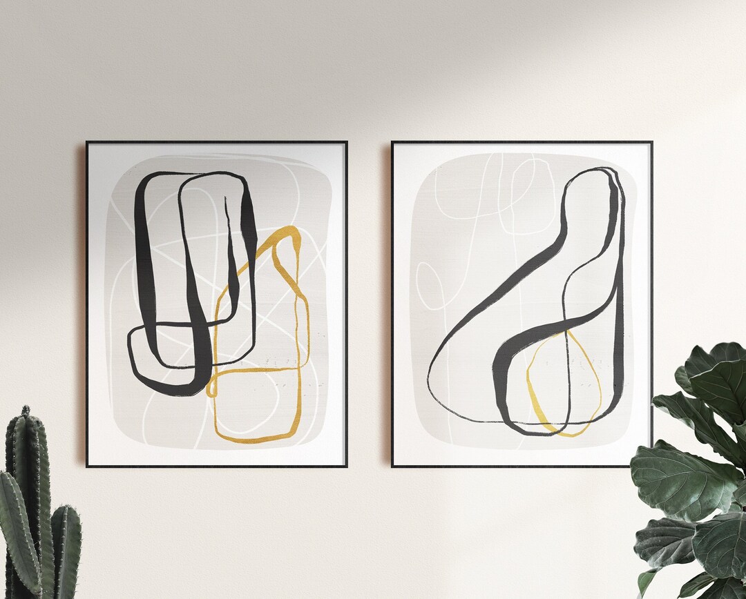 Boho Art Set, Mid Century, Wall Line Art Print, Set of 2 - Etsy