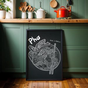 PHO | Vietnamese Noodle Soup Art Print | Modern Style Travel Art | Food Illustration | Vietnam Kitchen Wall Art Poster | Print Only