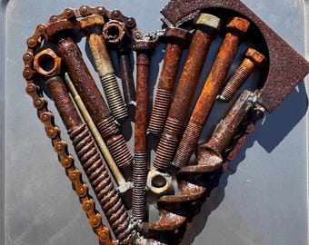 Rustic Metal Heart Sculpture - Upcycled Industrial Art