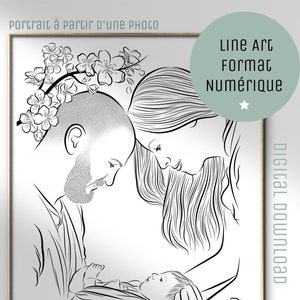 PERSONALIZED PORTRAIT Minimalist Line Drawing- Line Art- Baby, family. Personalized illustrations - Decoration, announcement, baptism
