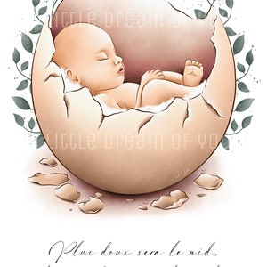 Illustration Bébé Oeuf Téléchargement numérique Line art Aquarelle IMPRESSION A4 Naissance Maternité Maman Cadeaux Decoration image 2